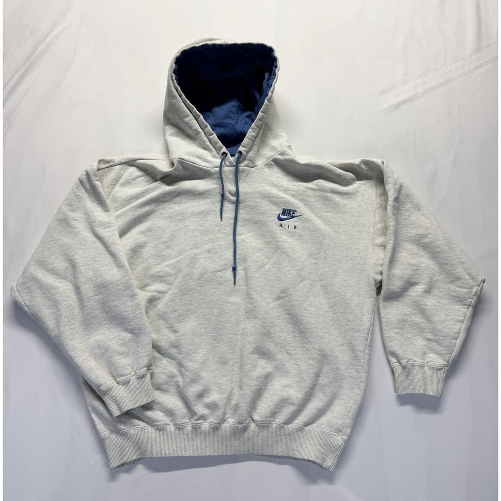 Nike Air Hoodie Mens Medium Gray Pullover Embroidered Swoosh Fleece Sweatshirt